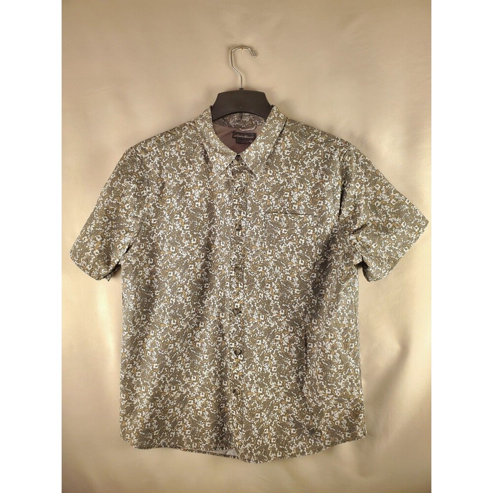 Vintage Eddie Bauer Button Up Shirt Mens L Brown One Pocket 100% Cotton